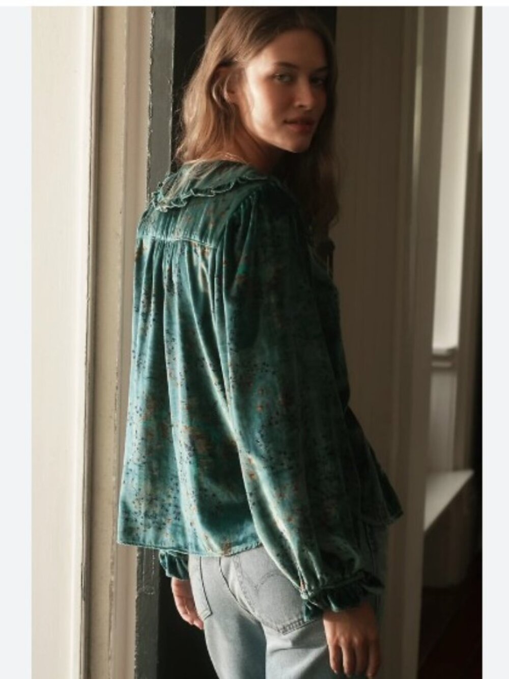 Pilcro The Keira Collared Button-Front Blouse: Long-Sleeve Velvet Edition-XS-NWT - Picture 2 of 7